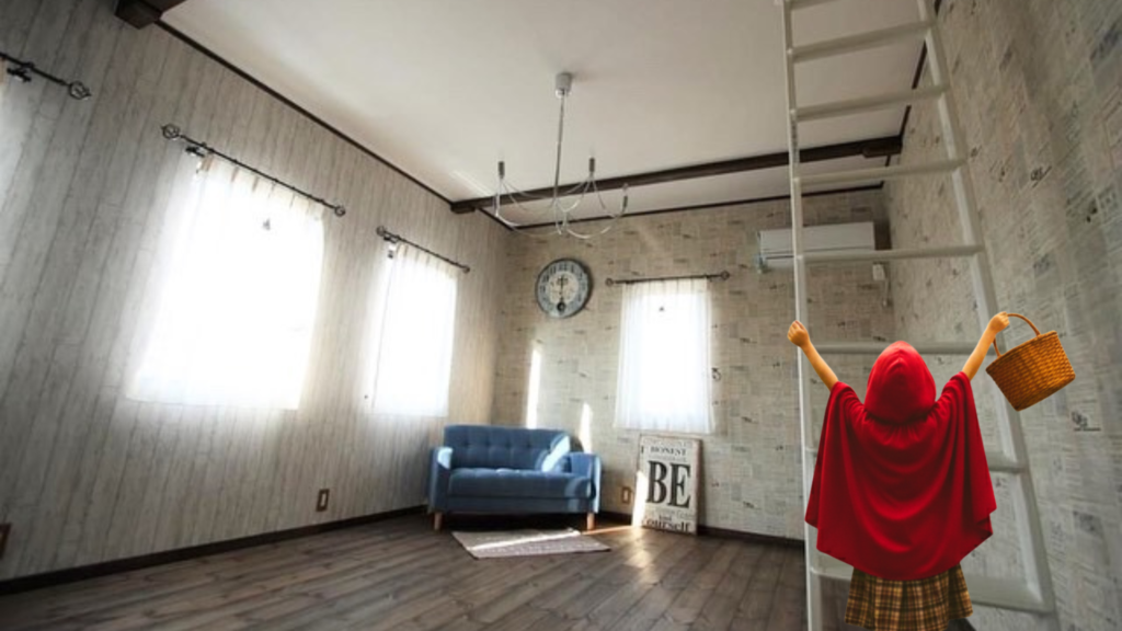 かわいい壁紙の子供部屋。ロフトもあります