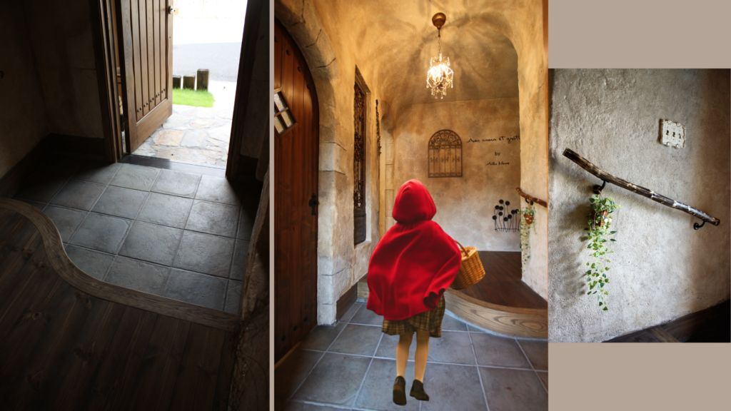 エールホームの玄関。上がり框はS字で素敵